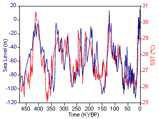 Sea Level changes of the Red Sea for 
			the last 450,000 years